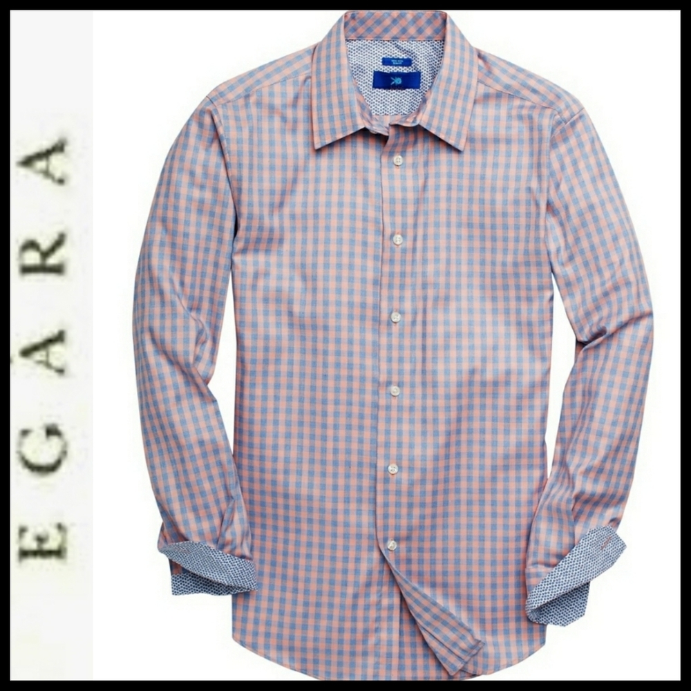 Egara Orange & Blue Check Slim Fit Sport Shirt